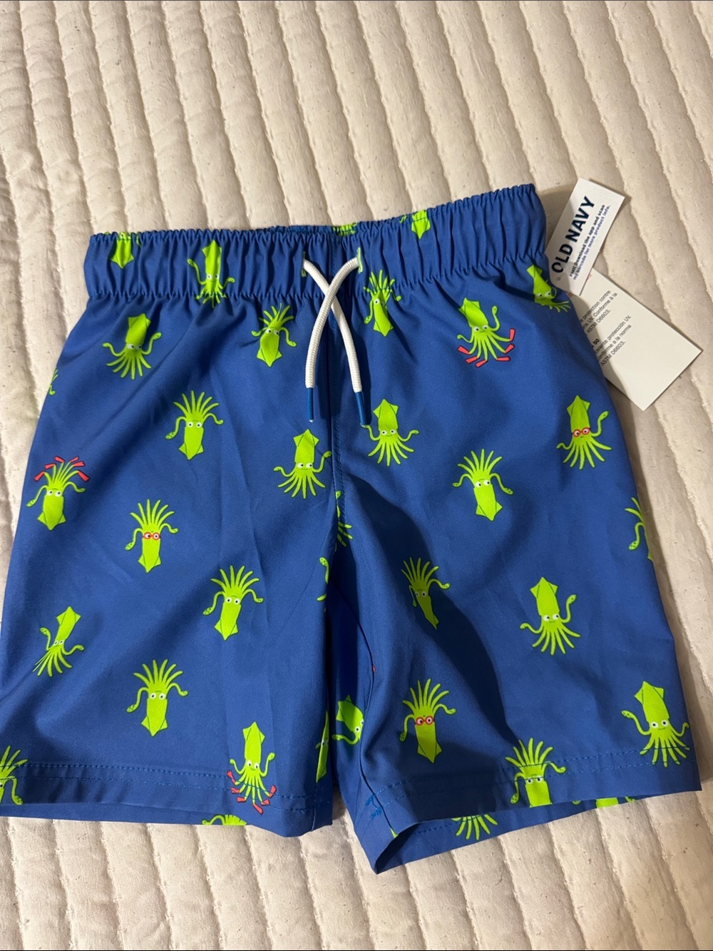 Old Navy Blue Swim Shorts with Neon Green Squid Print